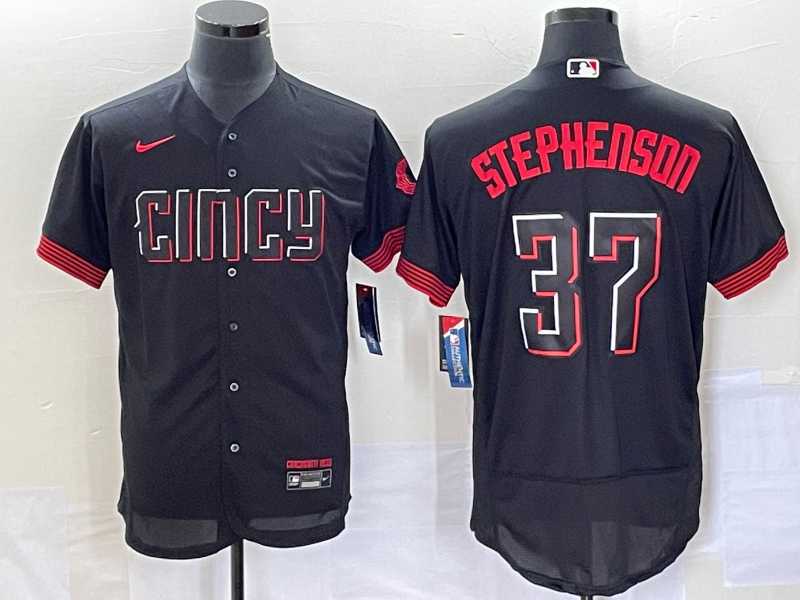 Mens Cincinnati Reds #37 Tyler Stephenson Black 2023 City Connect Flex Base Stitched Jerseys->cincinnati reds->MLB Jersey